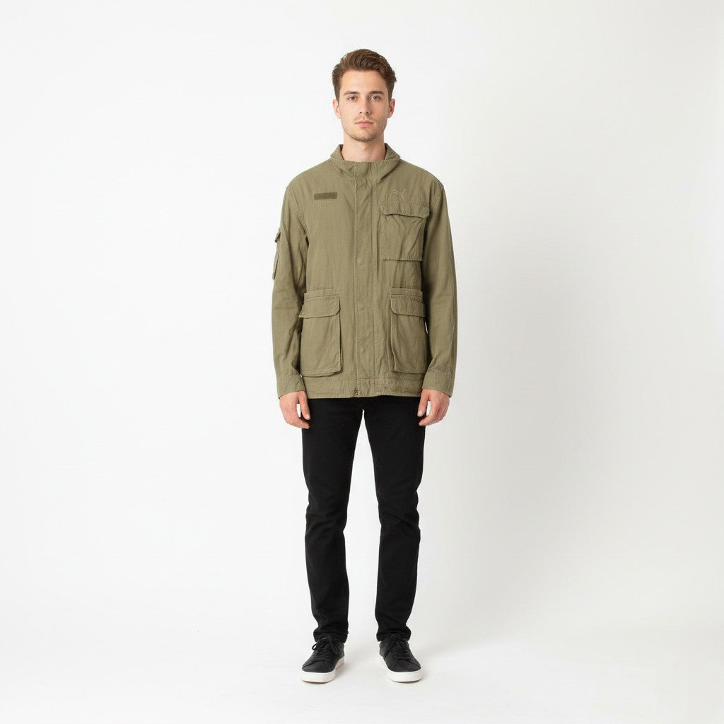 Puma Men M Jacket Khaki Cotton Lightweight Military Full Zipper Casual Top