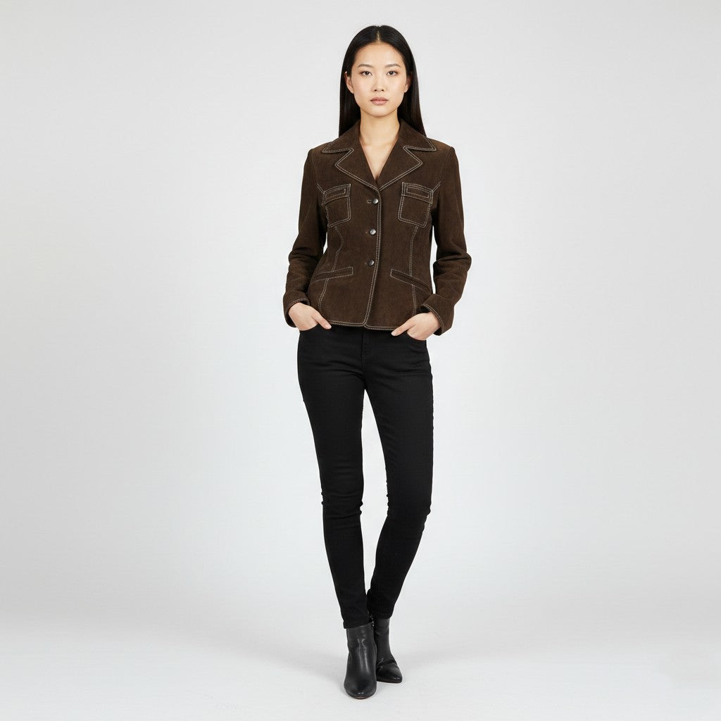 Sasha Women 12 M Jacket Brown Leather Vintage Single Breasted Blazer