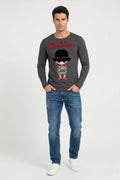 Cipo & Baxx Men L Long Sleeved Shirt Cotton Grey Graphic Embroidered Guy