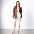 Maxin Norway Women 34 M Jacket Brown Leather Oversize Polarpels Single Breasted Blazer