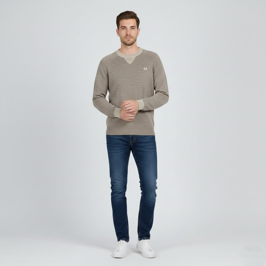 Fred Perry Men S Jumper Brown Crew Neck Logo Cotton Classic Vintage Sweater