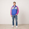 Vintage Men L Jacket Blue Nylon Hooded Lightweight Rainproof Full Zipper Top