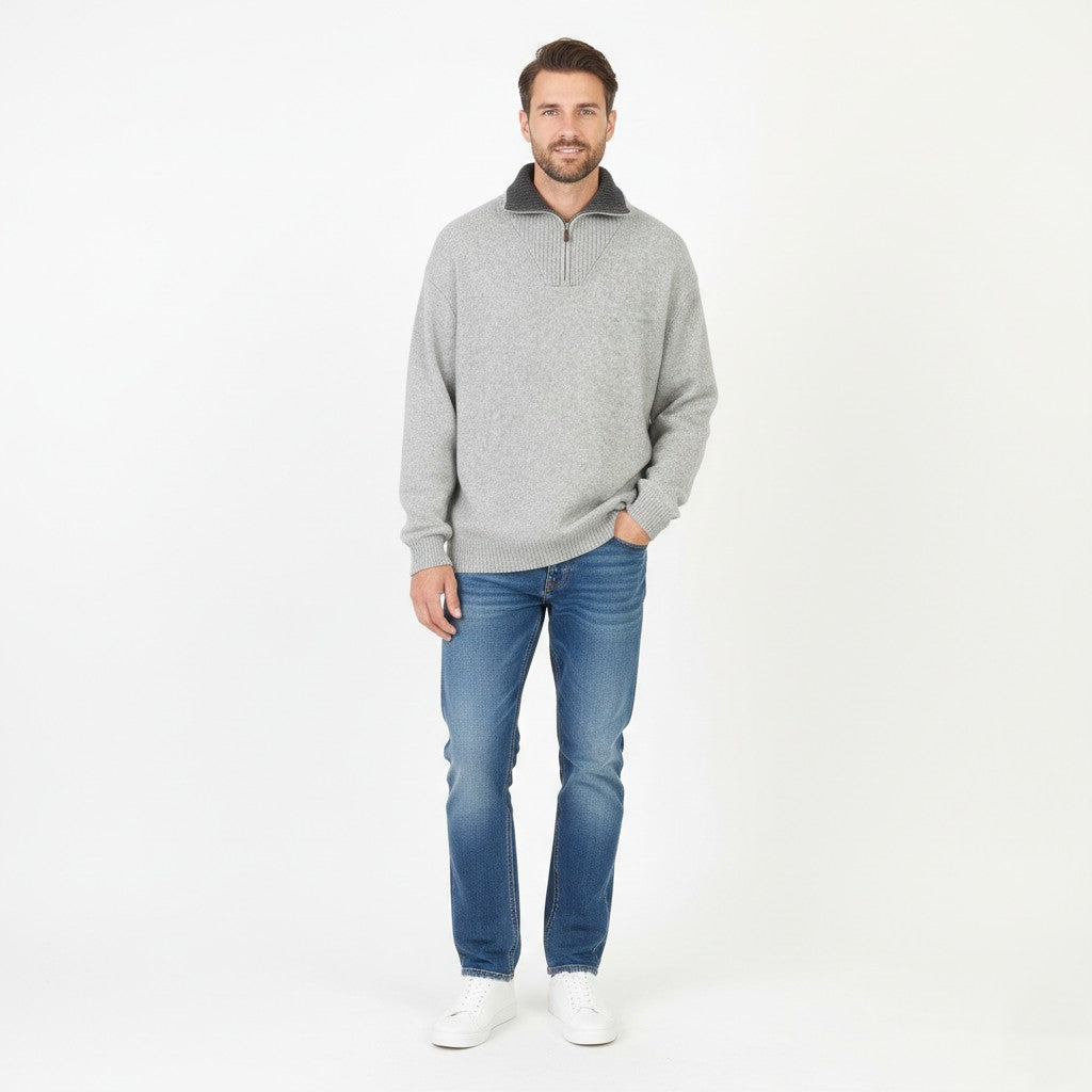 Gant Men XL Jumper Grey Cotton Wool Blend Soft Sweater Zip Neck Collar Vintage Top