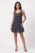 AZARA Women  S M Mini Dress Sleeveless Navy Flounce Vintage Retro