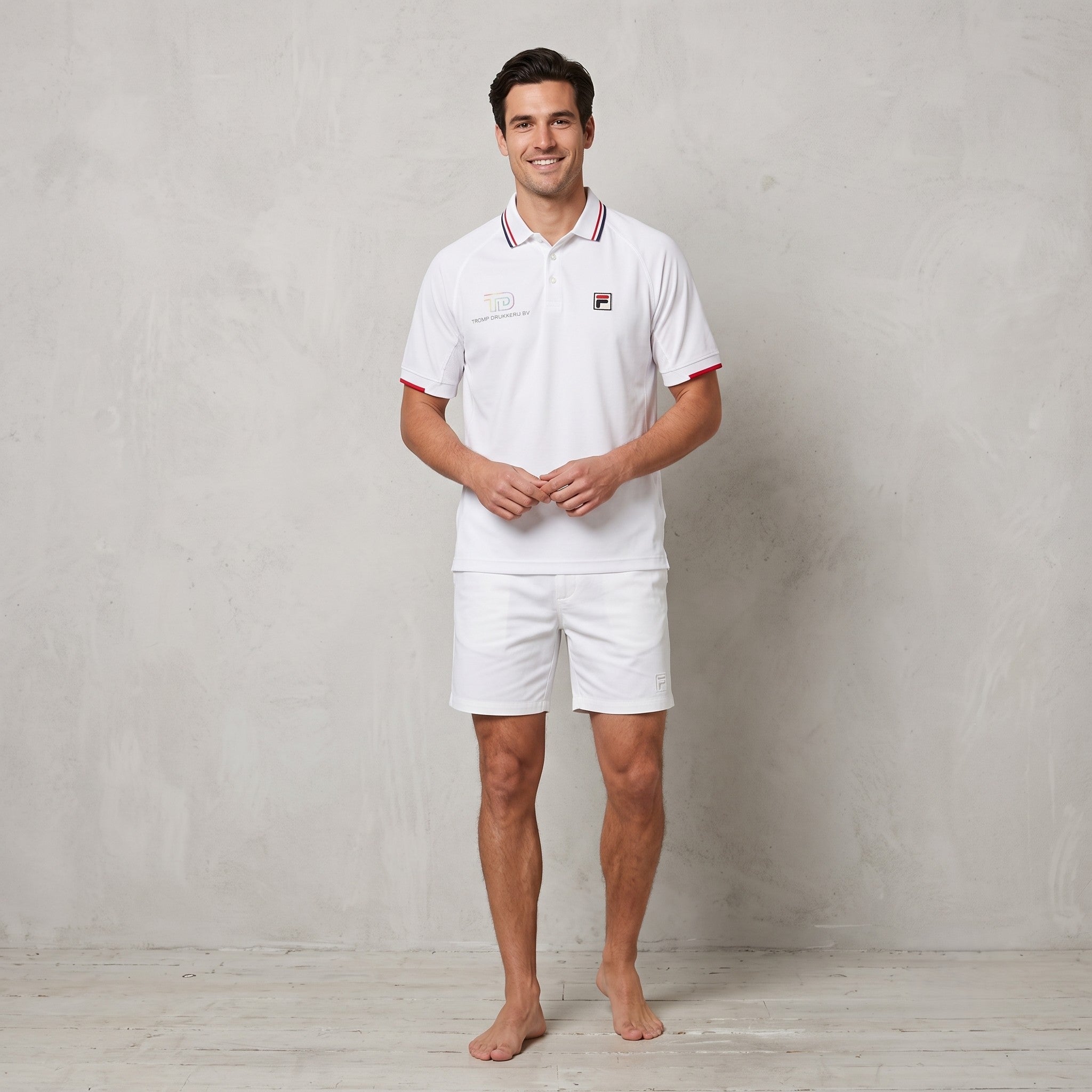 Fila Men L Polo Shirt White Polyester Short Sleeve Detailed Buttons Top