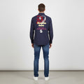 Moschino Jeans Men M Casual Shirt Navy Cotton Emroidered Back Long Sleeve Top