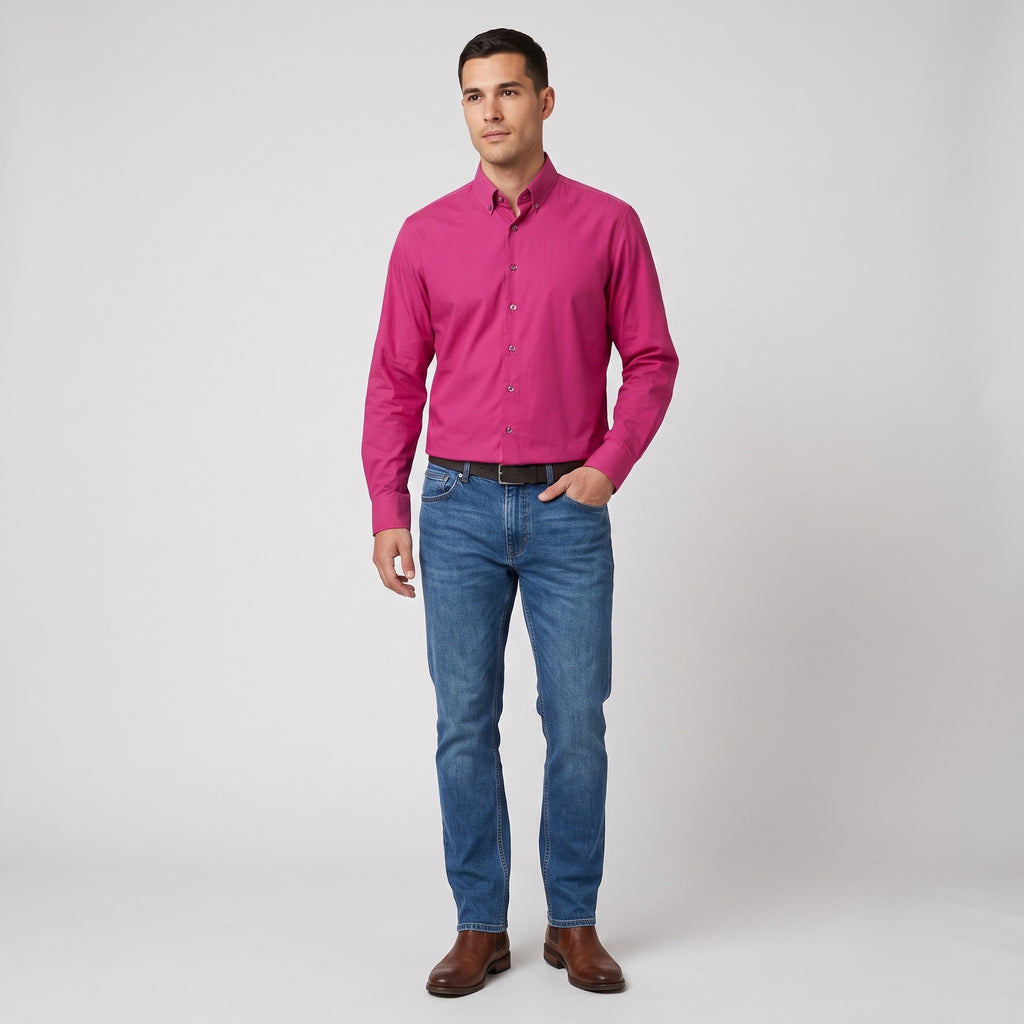 Pierre Cardin Men XL Casual Shirt Amaranth Cotton Smart Cut Button Down Collar Top