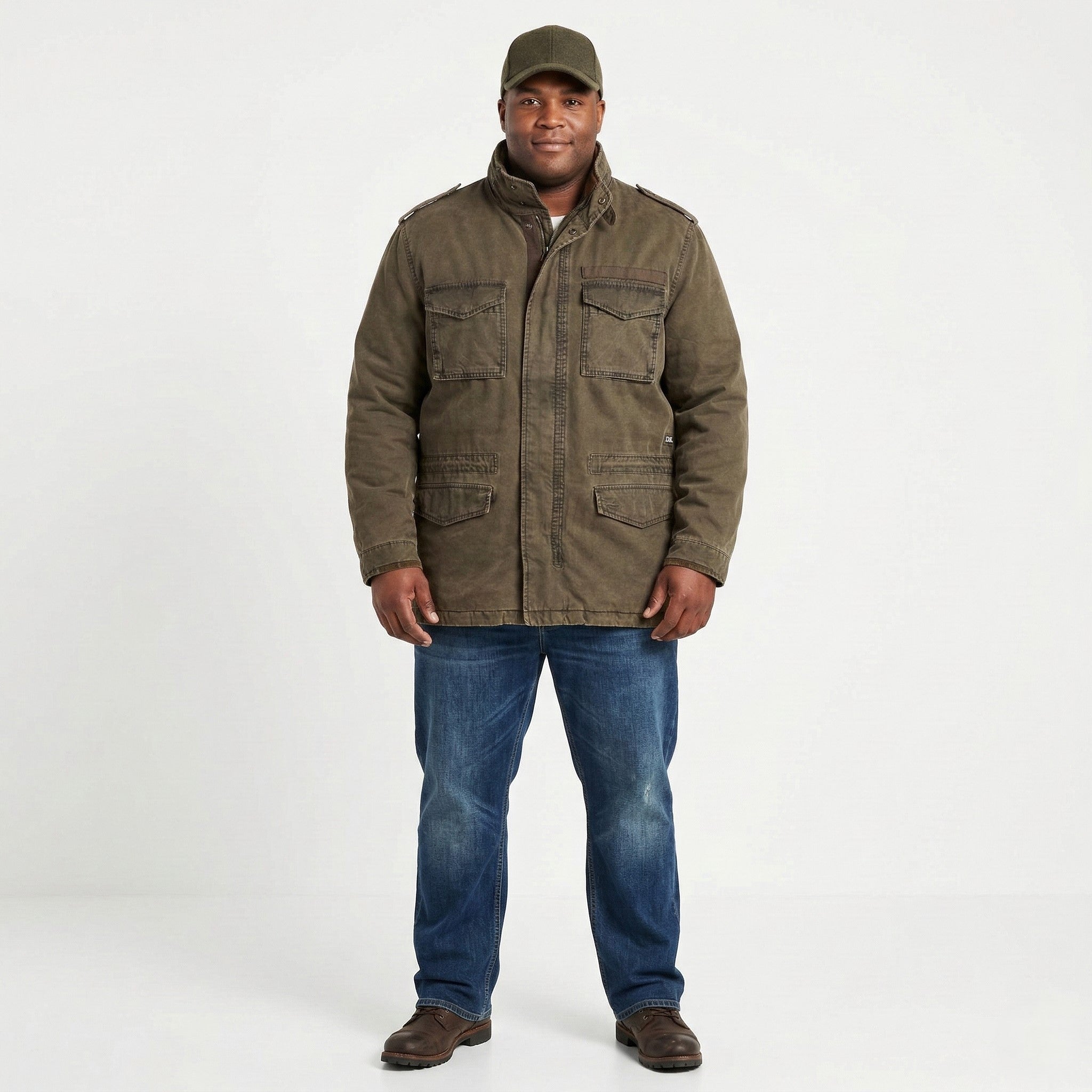 Camel Active Men 54 L Jacket Green Padded Cotton Parka Full Zip Hidden Hood Denim Top