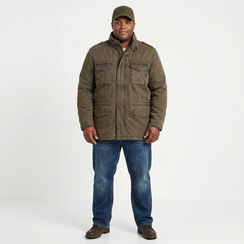 Camel Active Men 54 L Jacket Green Padded Cotton Parka Full Zip Hidden Hood Denim Top