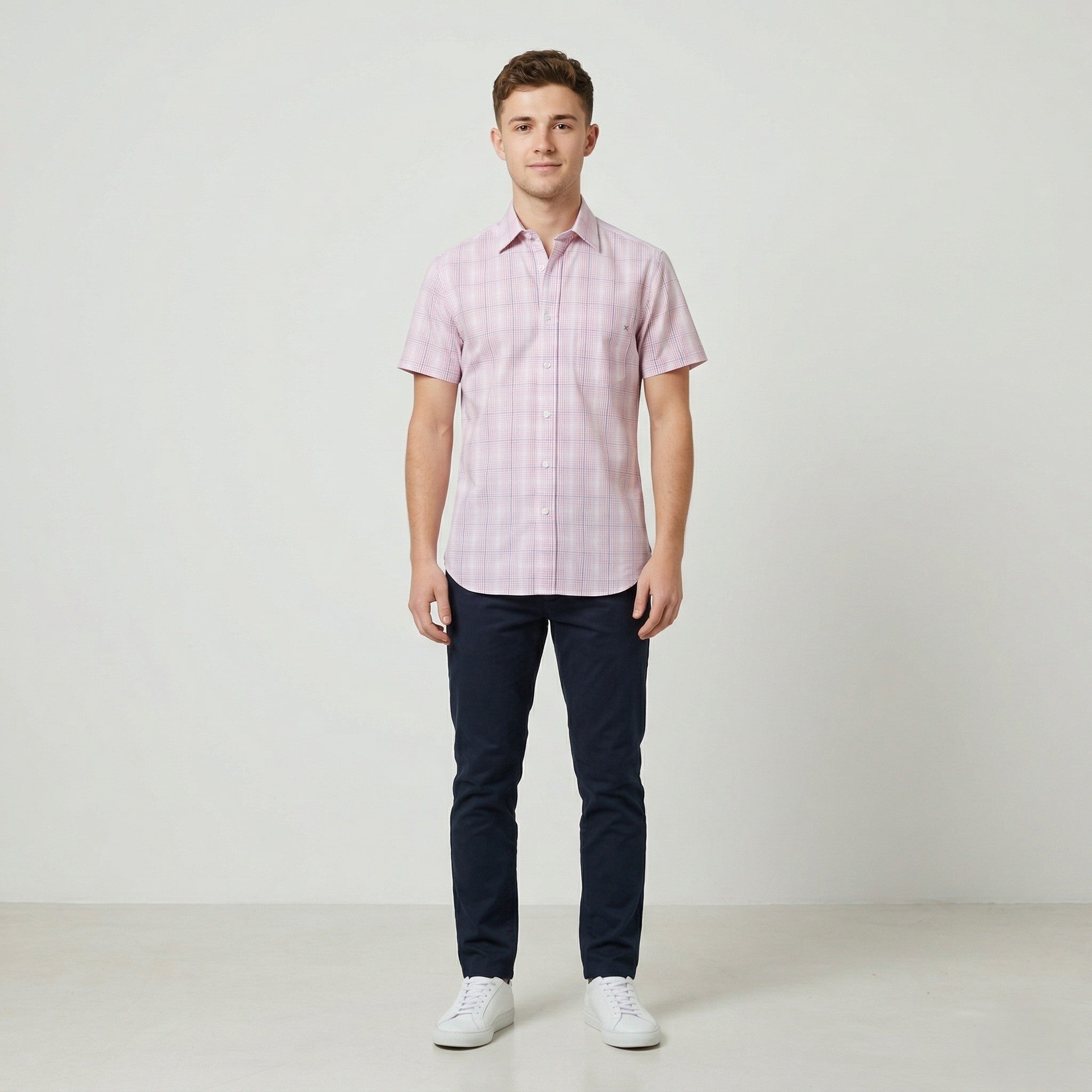 Paul Smith Jeans Men S Casual Shirt Pink Check Cotton Short Sleeve Top