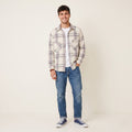 Azzurra Men M Casual Shirt Cream Vintage Warm Checkered Wool Blend Italy Long Sleeve