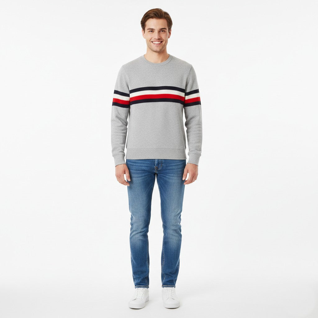 Tommy Hilfiger Men L (M) Jumper Gray Cotton Wool Blend Classic Crew Neck Sweater