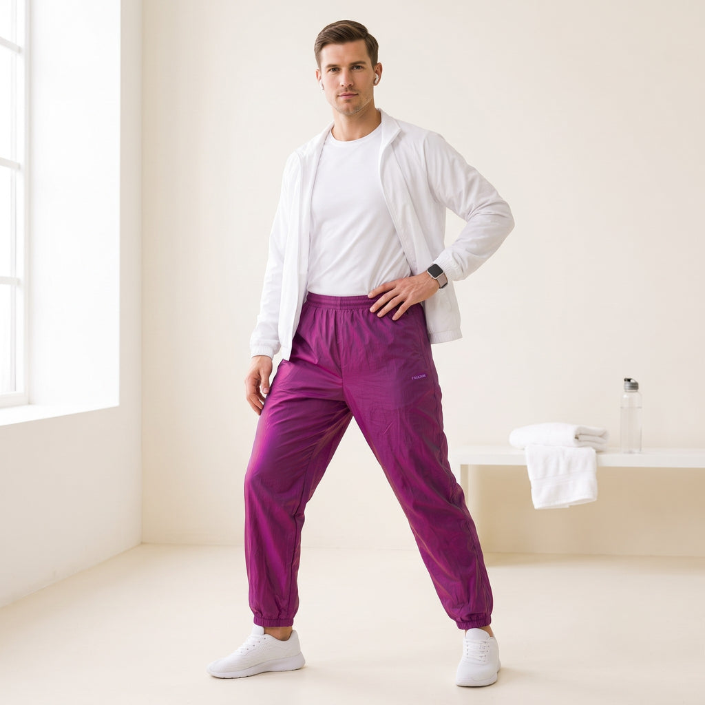 Head Men XL Sweatapants Purple Shiny Retro Gym Sportswear Track Bottoms