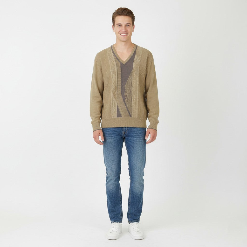 Gabicci Men M Jumper Beige Wool Acrylic Blend V Neck Retro Classic Sweater
