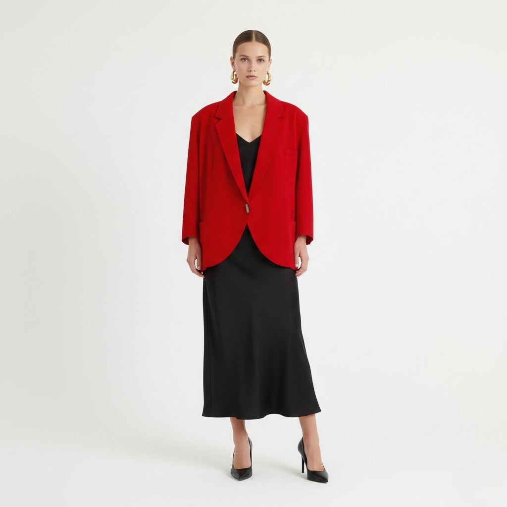 Gianni Versace Women 46 XL Blazer Vintage Red Wool Made in Italy 80s Jacket