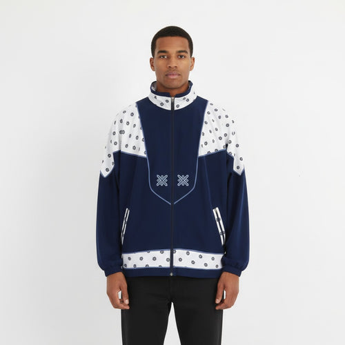 Boulevard Men 2XL Jacket Navy Full Zipper Tyrol Print Sportswear Lightweight Top