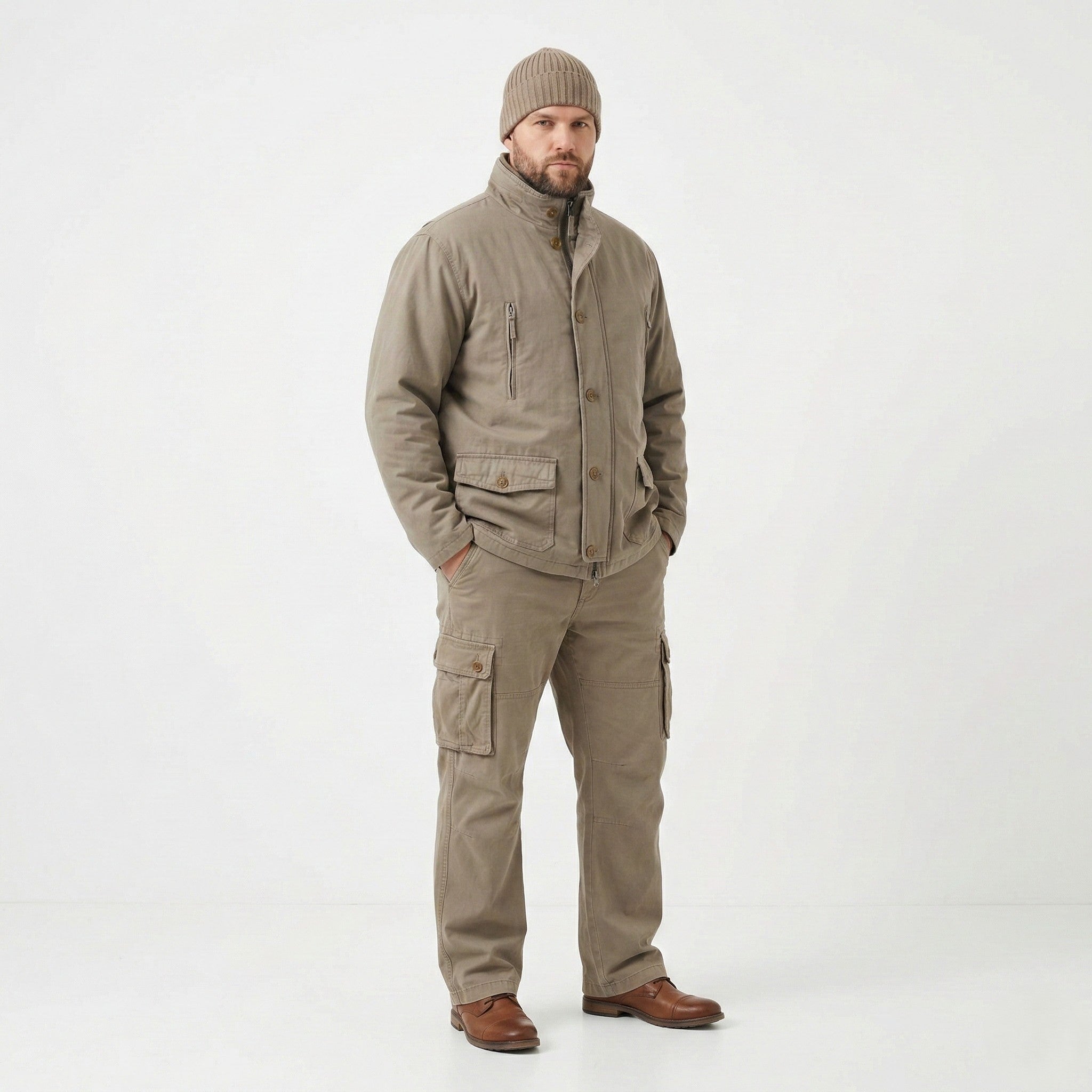 Schott NYC Men XL Jacket Khaki Cotton Military Gear Padded 2in1 Full Zipper Top