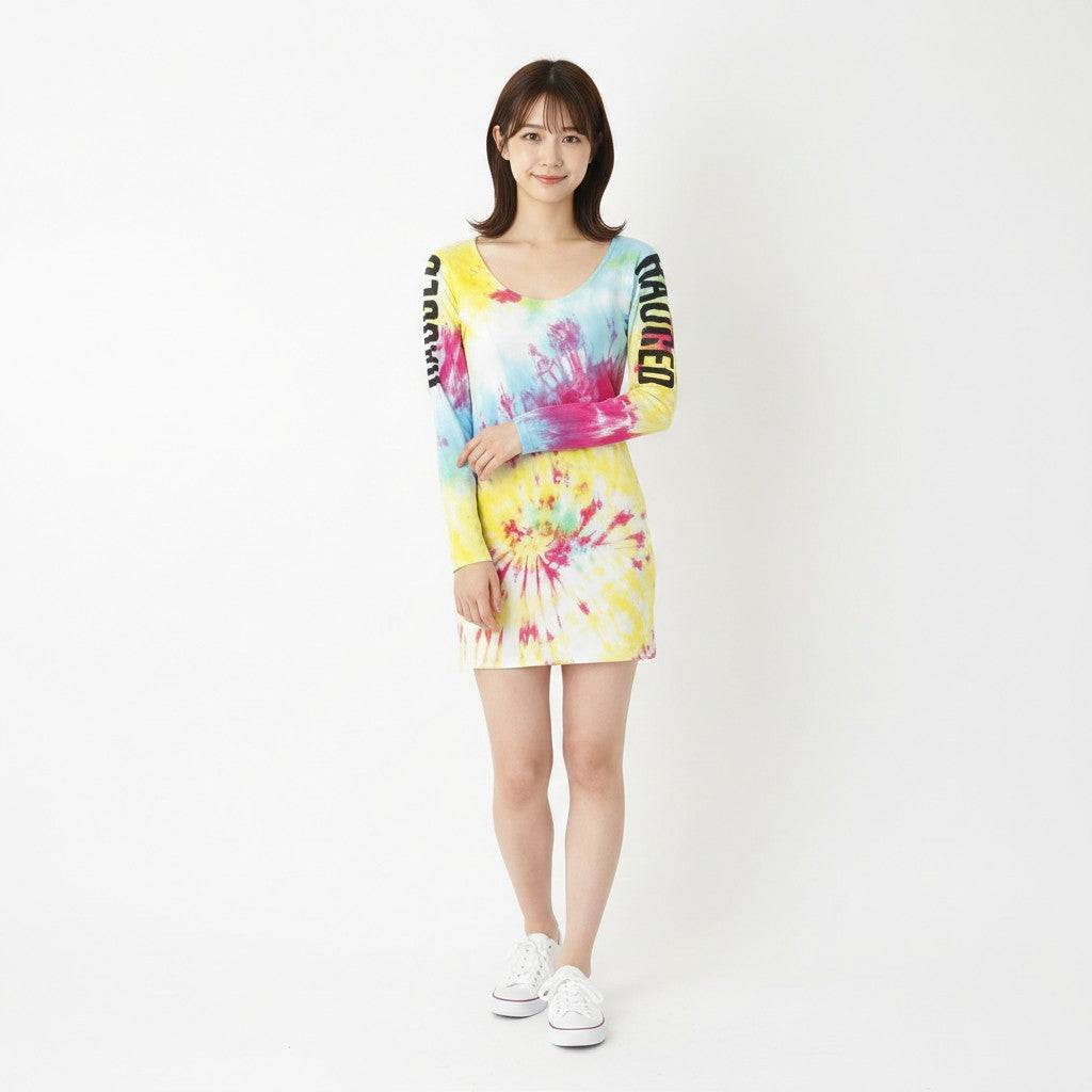 The Ragged Priest Women S Mini Dress Cotton Tie Dye Long Sleeve Soft