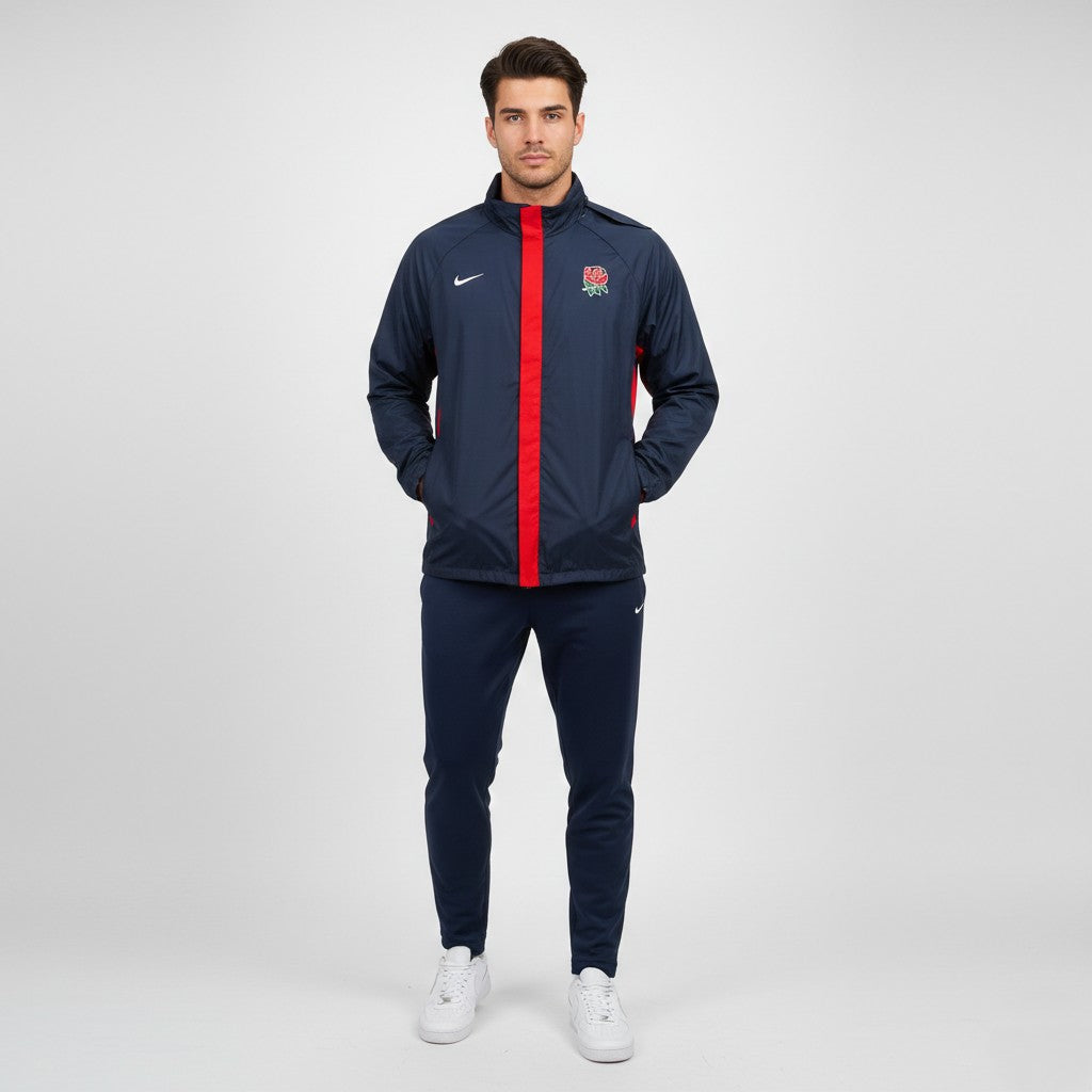 Nike Men XL 188 Jacket Navy Clima Fit Lightweight England Rugby Full Zipper Hood Top