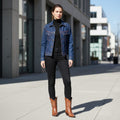 Lee Premium Quality Women L (M) Denim Jacket navy Jeans Slim Cotton Detailed Top