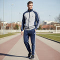 Adidas Men L Sweatshirt Grey Navy Cotton Vintage Full Zipper Activewear Top