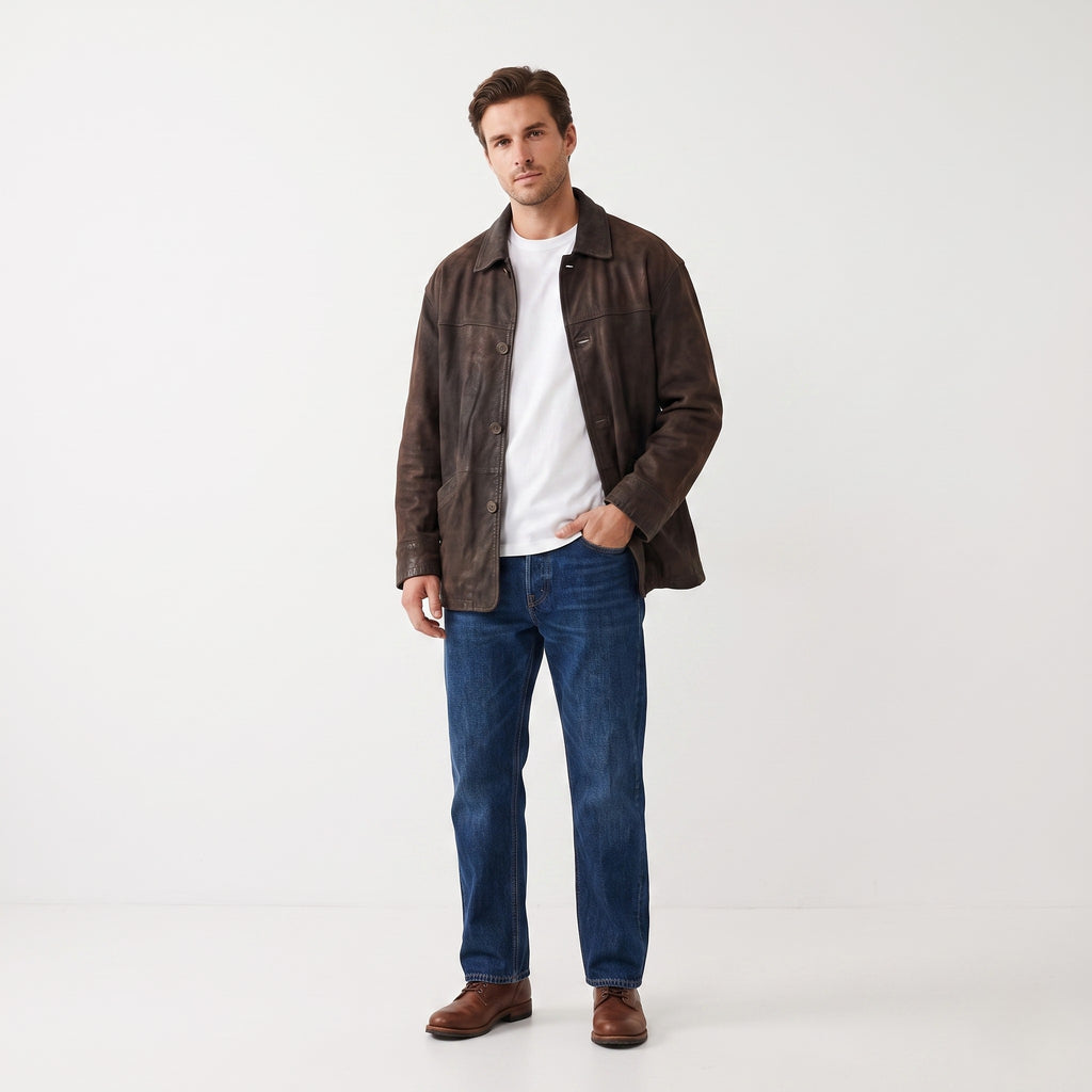 Clinton Pelle Men L Jacket Brown Leather Vintage Made in Italy Western Top