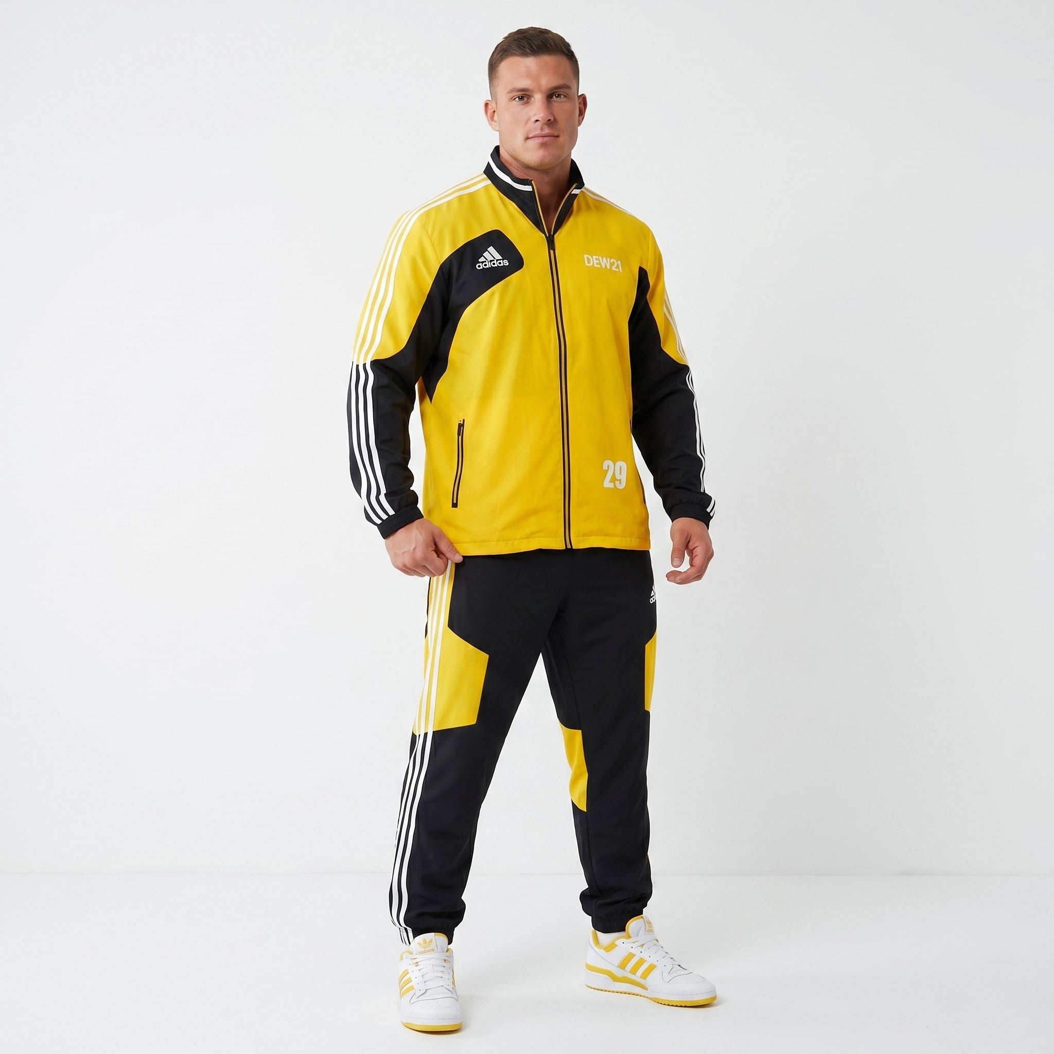 Adidas Men 50/52 XL Jacket Yellow Dortmund #29 Sportswer Football Zip Up Top