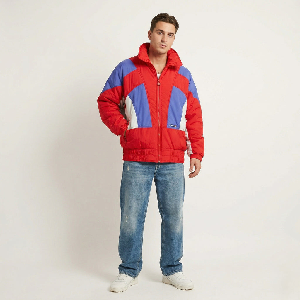 MICRO By Ellesse Men 54 L Jacket Ski Red Nylon Waterproof Italy Vintage 80s