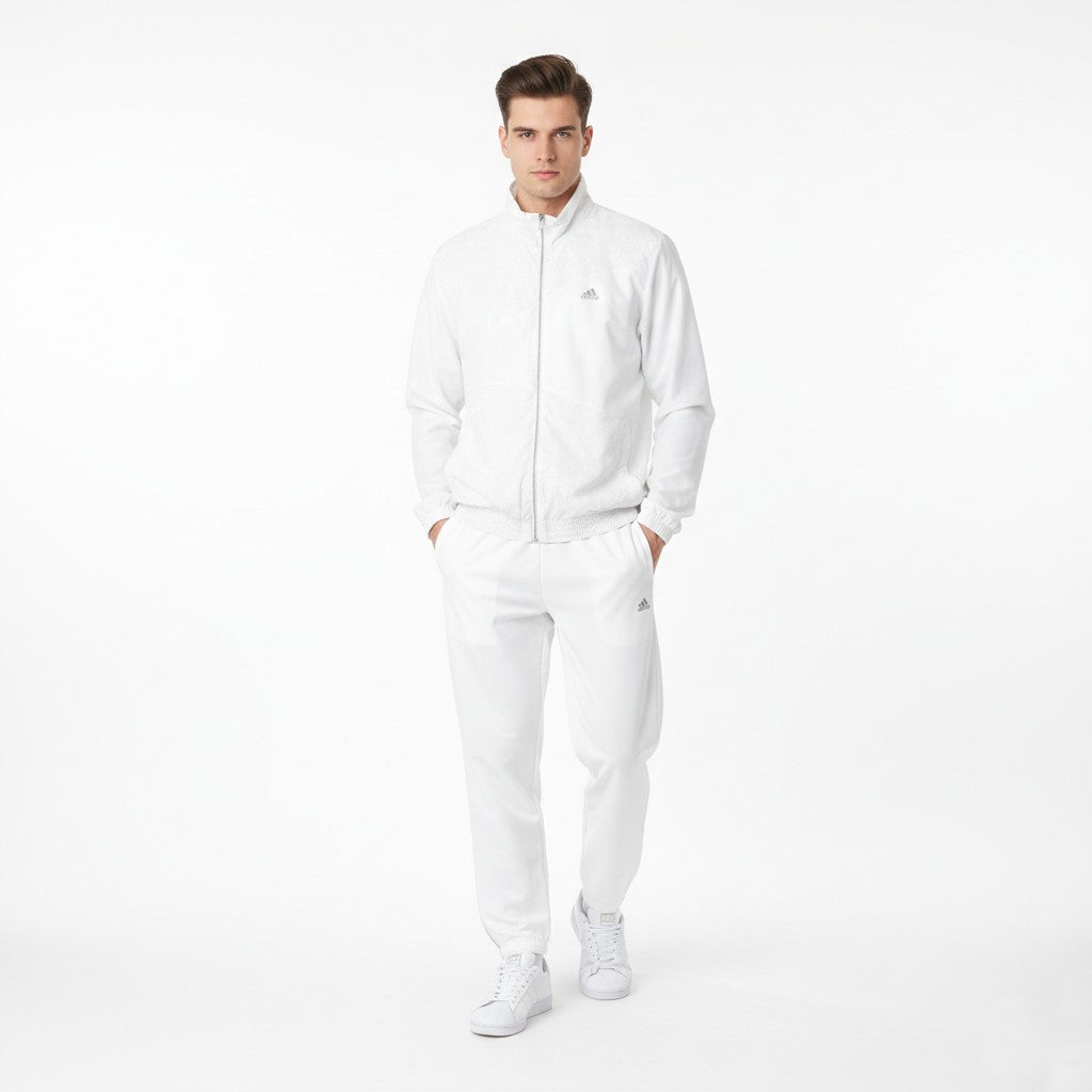 Adidas Men M 180 Jacket White Shiny Bomber Activewear Full Zipper Mesh Lined Top