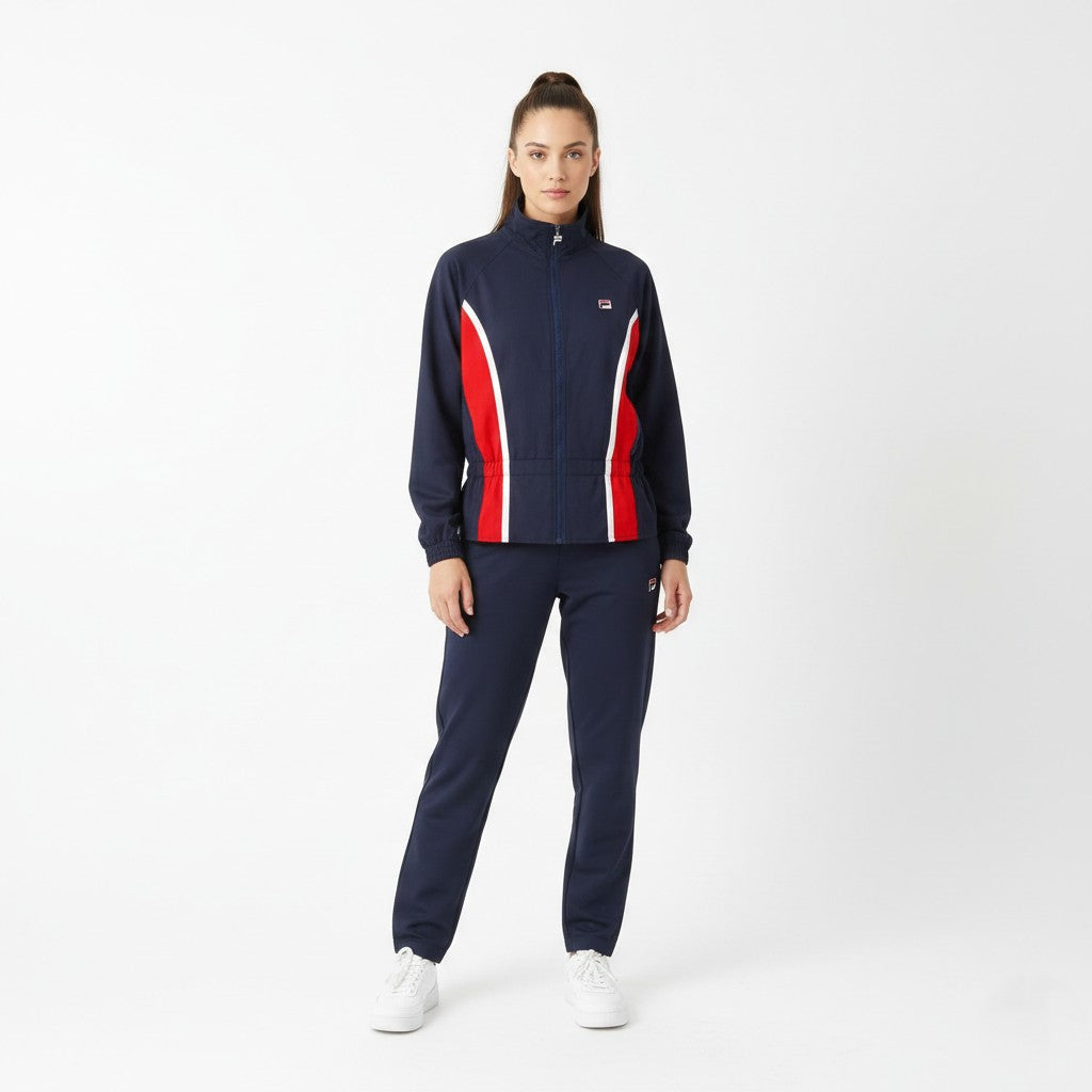 FILA Women L (M) Jacket Vintage Navy Full Zipper Waistband Retro Lightweight Top