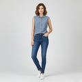 Burberry London Women 44 S Shirt Sleeveless Blue Cotton Top Vest