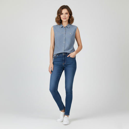 Burberry London Women 44 S Shirt Sleeveless Blue Cotton Top Vest