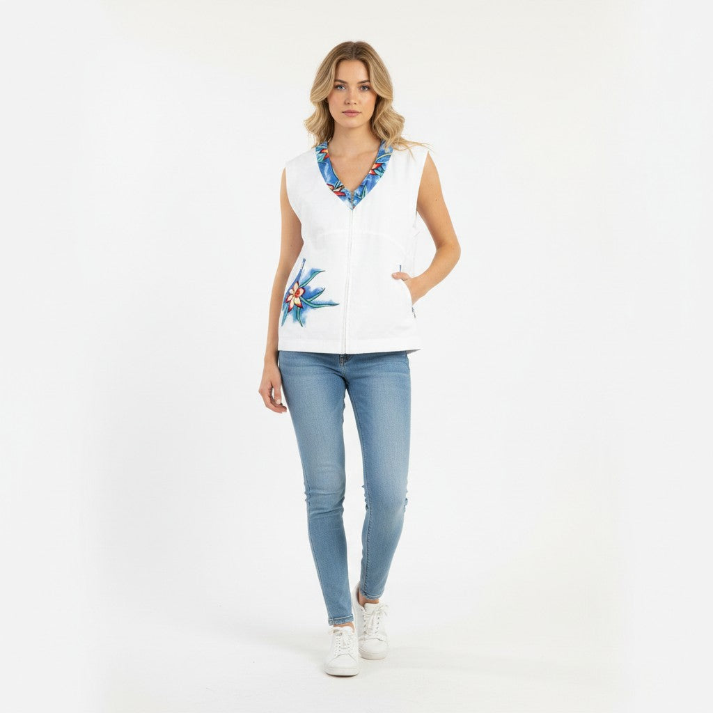 Adidas Women 10 38 M Waistcoat White Tennis Sport Sleeveless Floral Vintage Vest