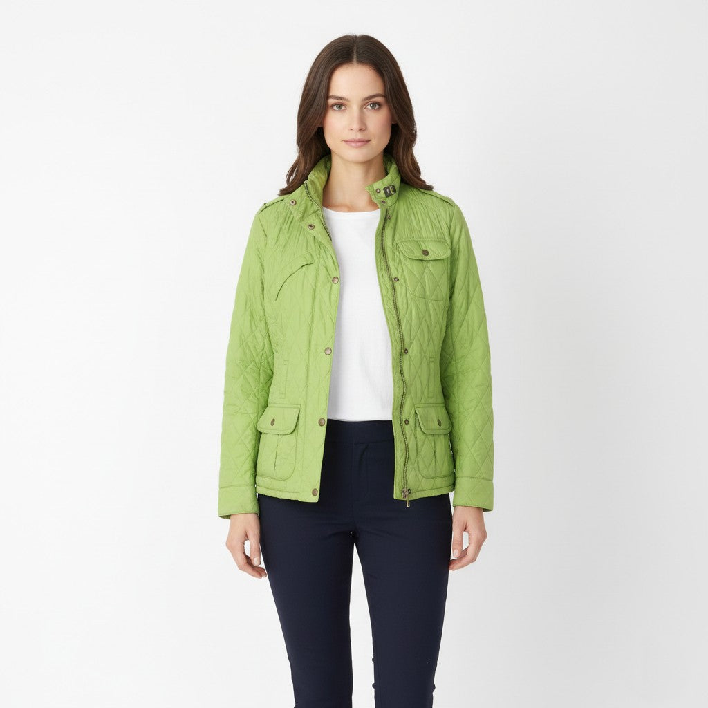 Barbour Women 36 10 S Jacket Green Quilted Amelia Quilt Nylon Zip Up Top