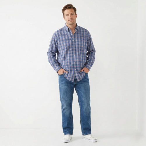 Brooks Brothers Men XL Casual Shirt Blue Check Cotton Regent Non Iron Long Sleeve Top