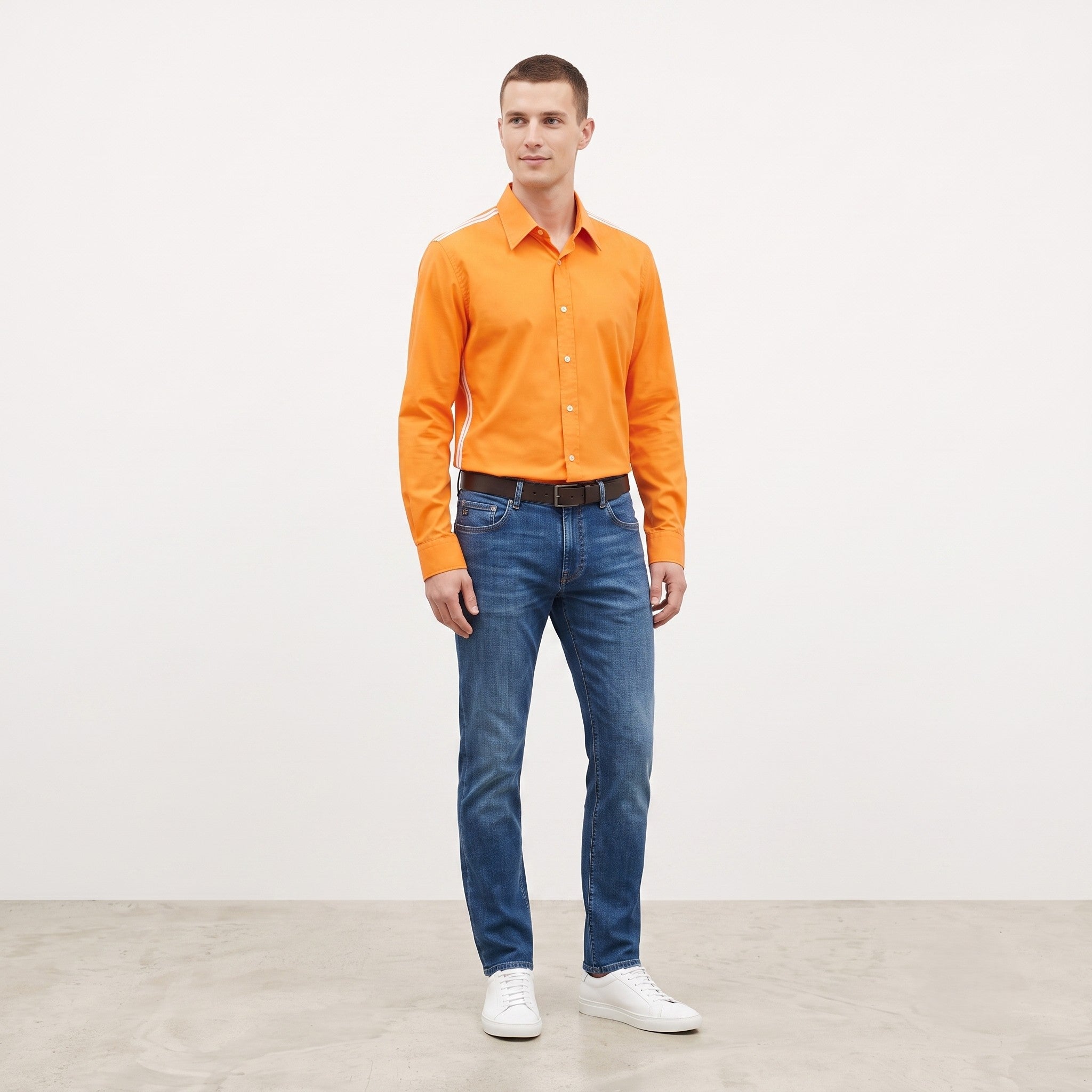Hugo Boss Men L Casual Shirt Orange Cotton Detailed BUttons Long Sleeve Top