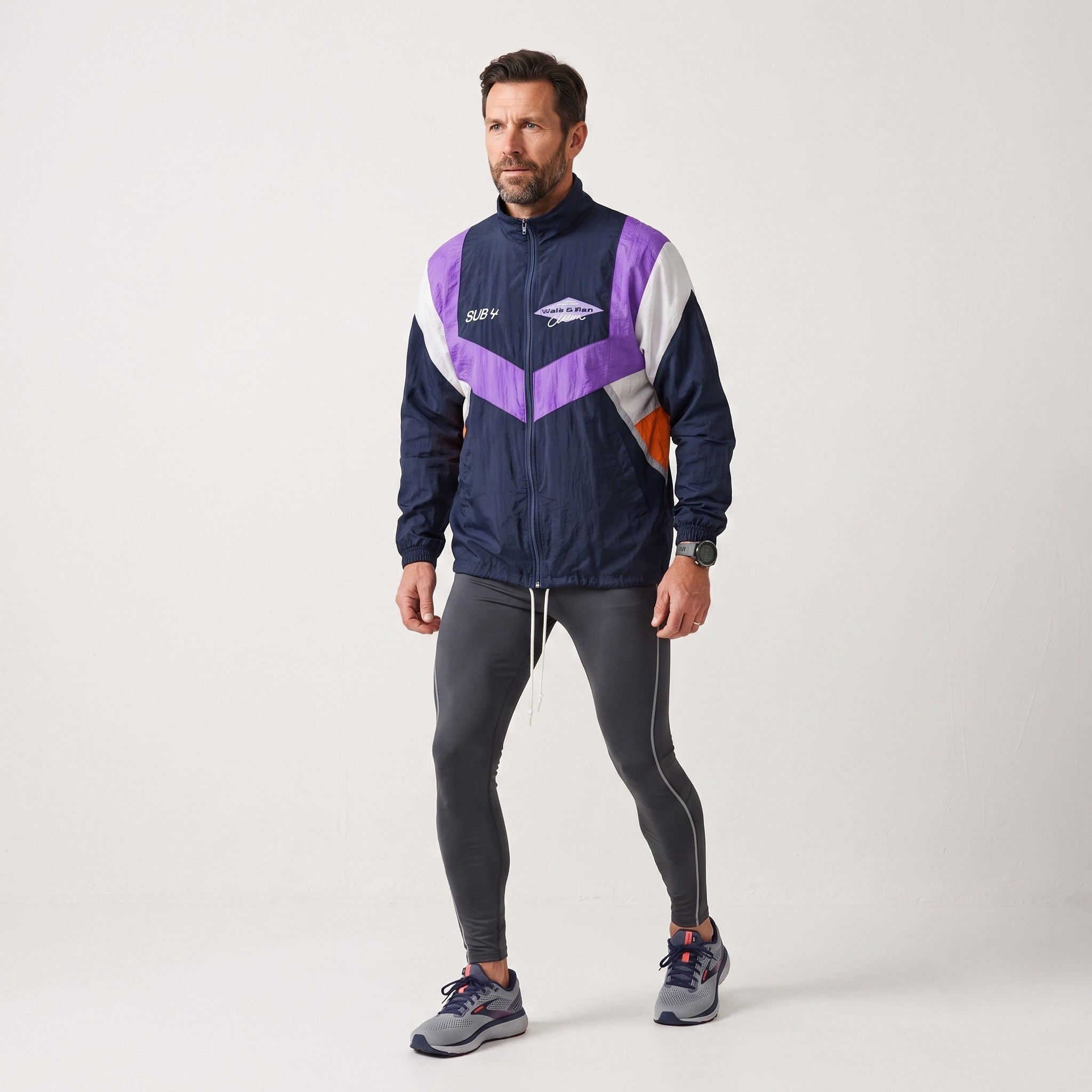 SUB 4 Men S Jacket Navy Vintage Reflective Trilobal Walk & Run Oldschool Sport Top