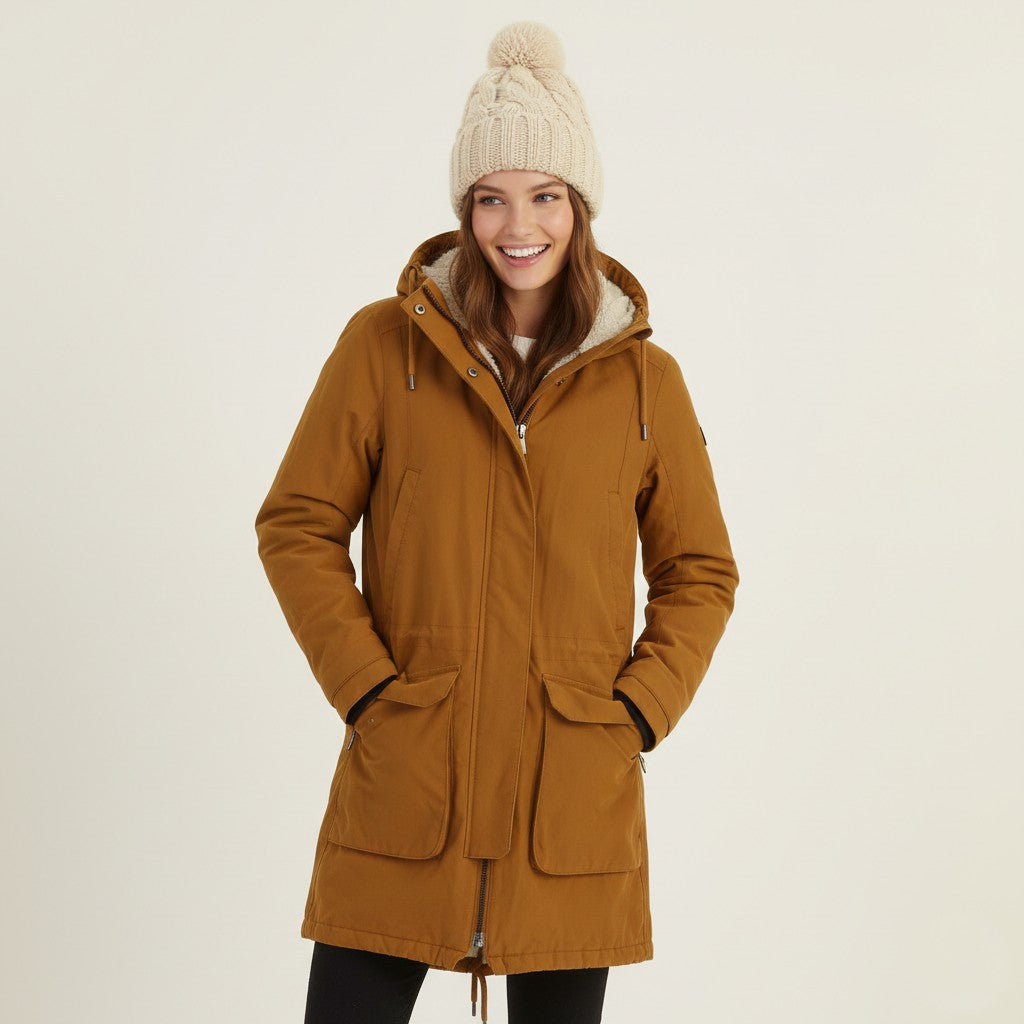 Helly Hansen Women XS Long Jacket Mustard Hooded Nylon Outdoor Parka Top