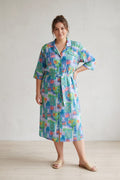 Exclusive By Aretex Women 50 2XL Midi Dress Blue Short Sleeve Flowe Print Vintage