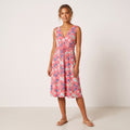 Happy Hollly Womens 40/42 M/L Midi Dress Pink Flowers Print V Neck