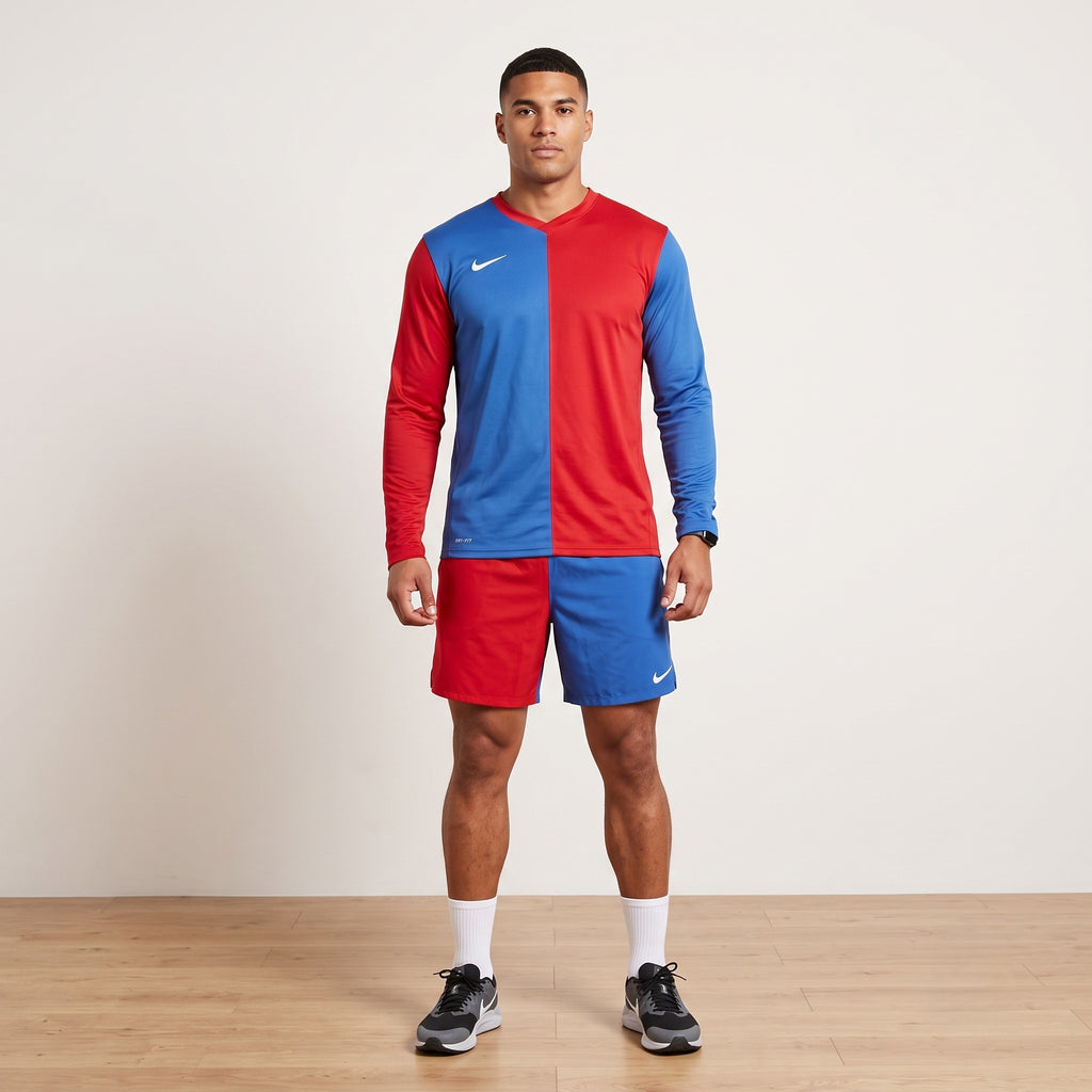 Nike Men XL Shirt Red Blue Vintage Dri-Fit Sportswear Football Long Sleeve Top