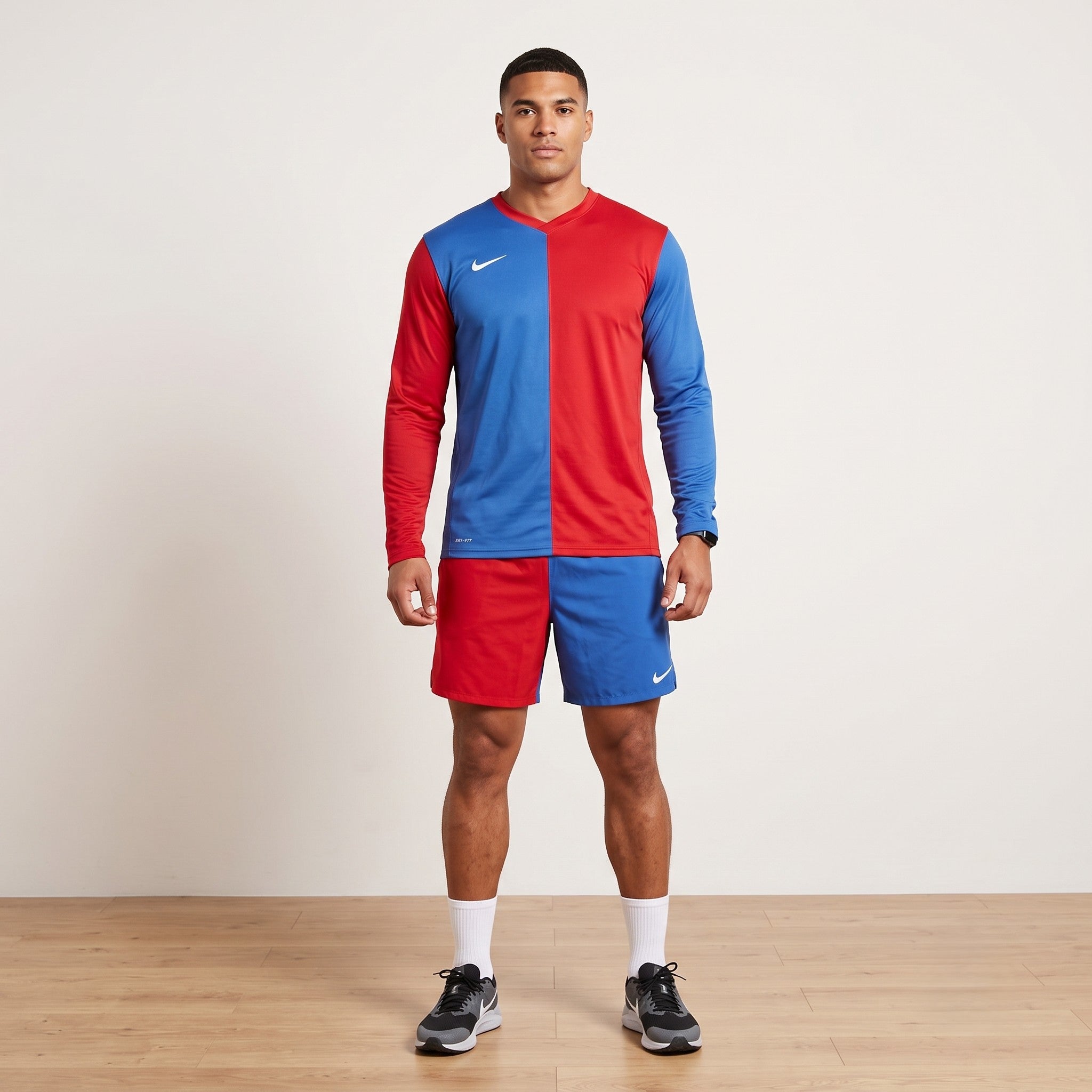Nike Men XL Shirt Red Blue Vintage Dri-Fit Sportswear Football Long Sleeve Top