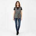 Vintage Women M Waistcoat Gray Leather Belted Retro Zip Up Biker Vest