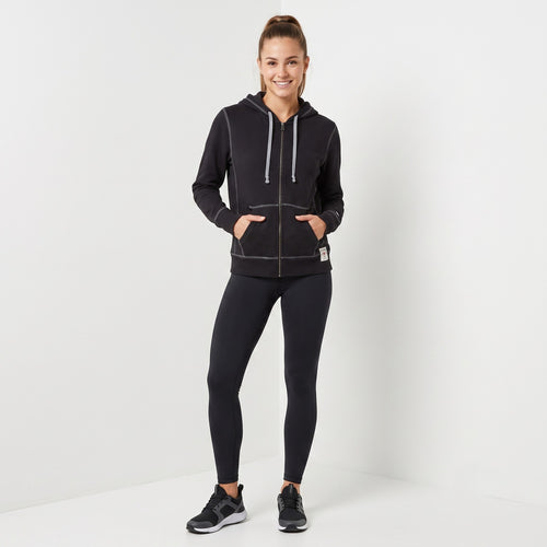 Champion Women L Sweatshirt Black Cotton Full Zipper Hooded Pockets Top