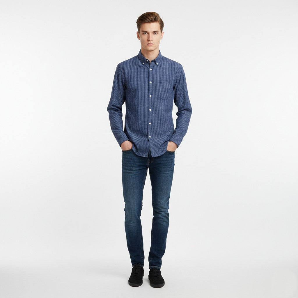 Peak Performance Men S Casual Shirt Blue Cotton Checkered  Nature Long Sleeve Top