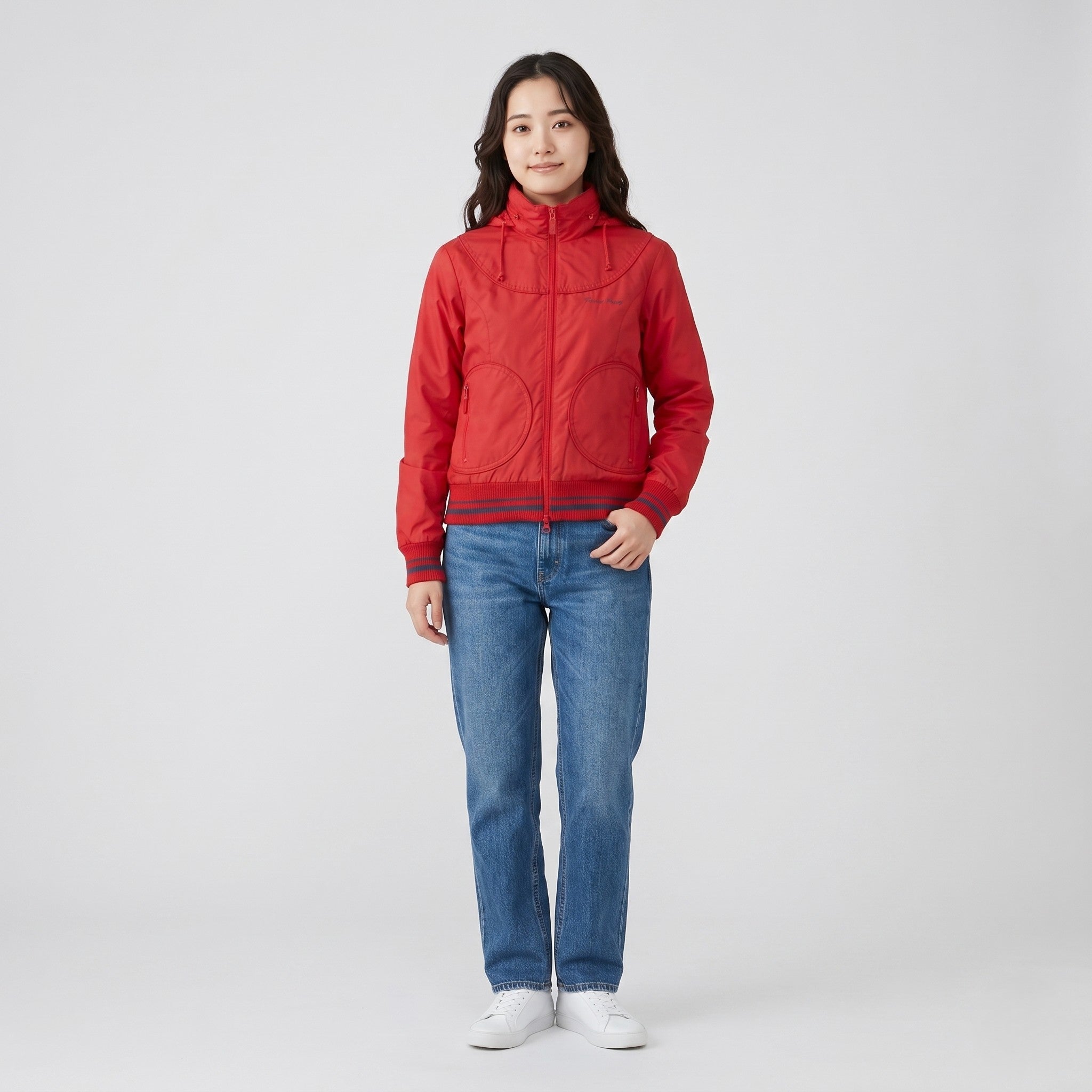 Polo Jeans Ralph Lauren Women S Jacket Red Nylon Waterproof Hidden Hood Zip Up Top