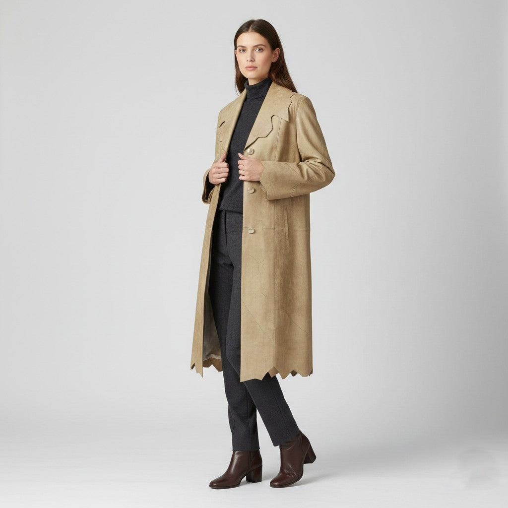 FLORENCE Bridge Women S Coat Beige Real Leather Vintage Single Breasted