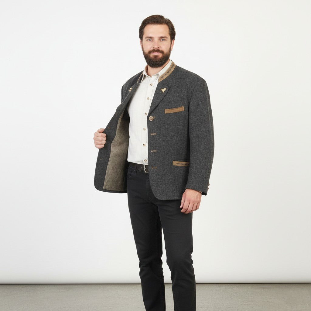 Lodenfrey Men 56 Blazer Wool Grey Vintage Tyrol Tiroler Loden Collar  Bottoms Jacket Top
