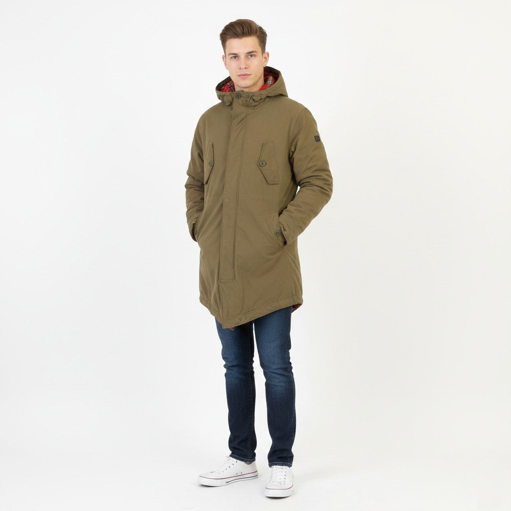 Merc Men M Jacket Full Zipper Khaki Hood Pockets Vintage Outdoor Parka Top