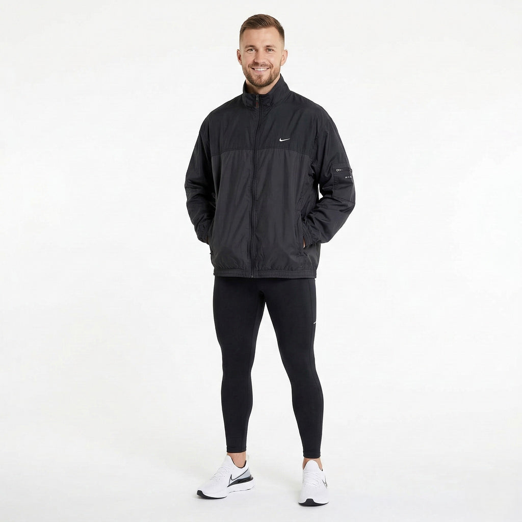 Nike Men L 183 Jacket Black Nylon Waterproof Vintage Full Zip Vintage Sportswear Top